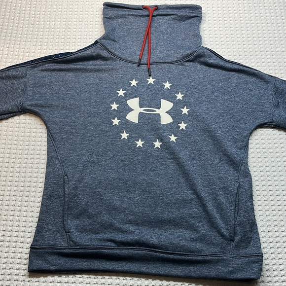 Under Armour Sweatshirt Top Womens Size Medium Blue Wrap Cowl Neck Pre Owned - Picture 6 of 14